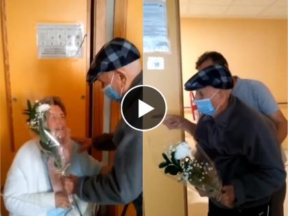 102 year old flowers wife hospital viral video emotional | अतूट नातं! 102 वर्षीय पतीने हॉस्पिटलमध्ये पत्नीला दिलं सरप्राईज; Video पाहून व्हाल भावूक