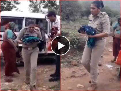 video cyclone biparjoy gujarat woman cop carries 4 day old child to safety as storm hits | Biparjoy Cyclone : कर्तव्यनिष्ठेला सलाम! बिपरजॉय चक्रीवादळात पोलिसाने 4 दिवसांच्या बाळाला सुरक्षित स्थळी नेलं