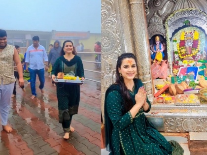 marathi actress prajakta gaikwad visit kalubai temple in heavy rain and fog | भरपावसात प्राजक्ताने घेतलं देवी काळुबाईचं दर्शन; व्हिडीओ होतोय व्हायरल