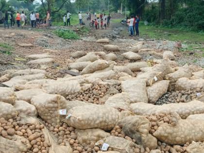 Potatoes on the road after the truck overturned, accident near Palasner shirpur | ट्रक उलटल्याने रस्त्यावर बटाटेच बटाटे, पळासनेरजवळ अपघात