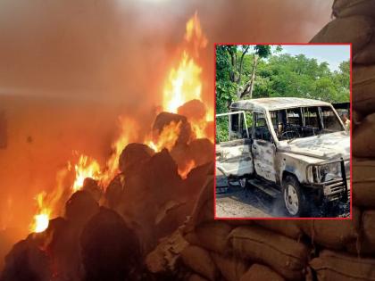 Protest movement turns violent; Tehsildar's jeep was burnt in Sengaon, godown was also set on fire | निषेध आंदोलनाला हिंसक वळण; सेनगावात तहसीलदारांची जीप जाळली, गोदामही पेटवलं