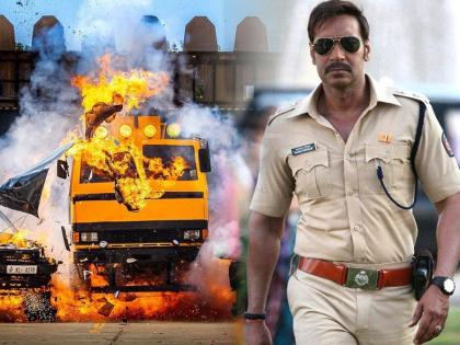 Ajay Devgan's stunning entry will be flying a car in the air, a powerful photo has come out from 'Singham Again' | हवेत गाडी उडवत होणार अजय देवगणची ढासू एन्ट्री, 'सिंघम अगेन'मधून समोर आला दमदार फोटो