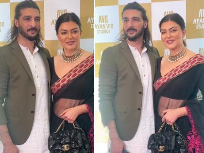 Sushmita Sen went to a Diwali party with Rohman Shawl, ex-boyfriend spotted wearing the actress's mantle | रोहमन शॉलसोबत दिवाळी पार्टीत गेली होती सुष्मिता सेन, अभिनेत्रीचा पदर सावरताना दिसला एक्स बॉयफ्रेंड