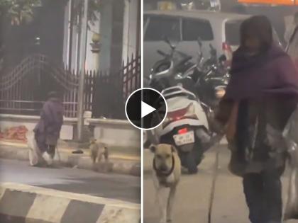 Video poor man bond with street dog in lucknow know full story | Video - गडगंज श्रीमंत वडिलांनी घरातून बेदखल केलं अन् मुलावर आली फूटपाथवर राहण्याची वेळ!