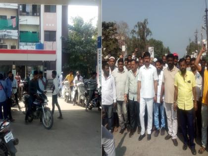 Strike of cargo truck drivers, crowd at petrol pump in Beed | मालवाहतूक करणाऱ्या ट्रकचालकांचा संप, बीडमध्ये पेट्रोल पंपावर गर्दी