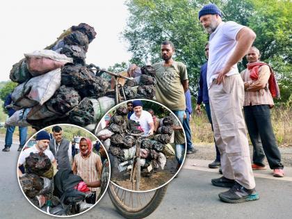 Congress Rahul Gandhi bharat jodo nyay yatra in ranchi ramgarh coal workers | Rahul Gandhi : "कमाई किती करता?", राहुल गांधींचा कोळसा वाहून नेणाऱ्या मजुरांशी संवाद, चालवली सायकल