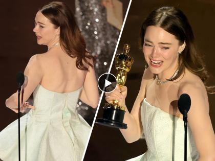 Oops My dress is broken : Emma Stone deals with wardrobe malfunction while accepting her Best Actress Oscar | Oops! ऑस्कर 2024 मध्ये पुरस्कार स्वीकारताना इमा स्टोनच्या ड्रेसनं दिला दगा अन्...