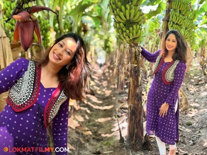 marathi actress Priya Marathe in Jalgaon A photo shoot was done in the banana garden | मन रानात गेलं गं! जळगावमध्ये रमली प्रिया मराठे; केळीच्या बागेत केलं फोटोशूट
