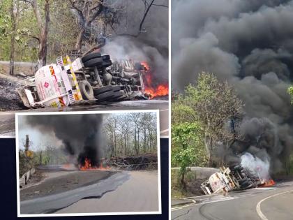 Diesel Tanker Accident at Bhoir Ghat; One killed, two injured in the blast | भोयर घाटात डिझेल टॅंकरला अपघात; स्फोटात एक ठार, दोन जखमी