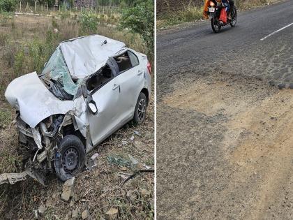 Car accident on Beed-Parli highway while trying to avoid pothole, four injured | खड्डा चुकविण्याच्या प्रयत्नात बीड-परळी महामार्गावर कारचा अपघात, चार जखमी