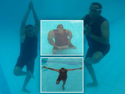 Policeman Akhre doing yoga in 11 feet water So far many records to his name | पोलीस कर्मचारी आखरे यांचा ११ फूट पाण्यात योगासने; आतापर्यंत अनेक विक्रम त्यांच्या नावावर