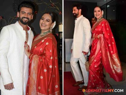 Sonakshi Sinha Wore red silk saree At Her Wedding Reception With Zaheer Iqbal from Raw Mango worth ₹79,800 | सोनाक्षीने रिसेप्शन पार्टीत नेसलेल्या साडीची चर्चा, किंमत किती? पाहा काय आहे खास