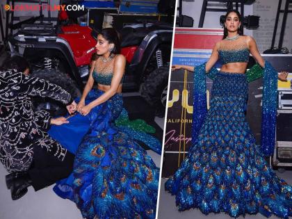 Boyfriend tore Janhvi Kapoor's beautiful dress at Ambani's concert, actress shares post | Janhvi Kapoor Peacock Dress : अंबानींच्या संगीत सोहळ्यात बॉयफ्रेंडनं फाडला जान्हवी कपूरचा सुंदर ड्रेस, अभिनेत्रीने शेअर केली पोस्ट