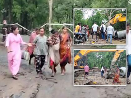 A pregnant woman crossed the stream while sitting in the JCB basin | जेसीबीच्या खोऱ्यात बसून गर्भवतीने ओलांडला नाला