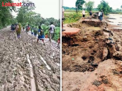 Road destroyed due to heavy rain; people facing trouble crossing the road | अतिवष्टीमुळे चांगल्या पाणंद रस्त्यांची झाली ऐशीतैशी; शेतात जाण्यासाठी करावी लागते तारेवरची कसरत