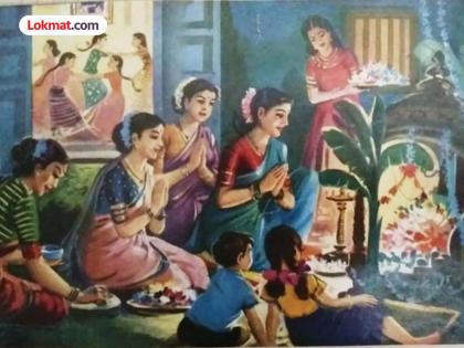 Mangalagauri 2025: Dinanath Dalal's painting depicting the sanctity and sweetness of Mangalagauri fast; See the details! | Mangalagauri 2025: मंगळगौरीचे पावित्र्य आणि माधुर्य दर्शवणारे दीनानाथ दलाल यांचे चित्र; पहा बारकावे! Mangalagauri 2025: Dinanath Dalal's painting depicting the sanctity and sweetness of Mangalagauri fast; See the details! | Mangalagauri 2025: मंगळगौरीचे पावित्र्य आणि माधुर्य दर्शवणारे दीनानाथ दलाल यांचे चित्र; पहा बारकावे!