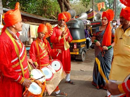 gudhi padwa New Year Welcome Yatra in Kalyan East; Welcome procession to the sound of drum beats, lezim, bhajans | कल्याण पूर्वेत नववर्ष स्वागत यात्रेचा उत्साह; ढोल ताशे, लेझीम, भजनाच्या गजरात स्वागत यात्रा