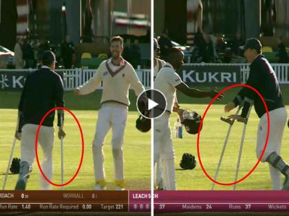 Injured Tom Banton Celebration Viral Video Somerset vs Surrey County Championship match video viral watch | जिंकलोsss.... संघाच्या विजयानंतर चक्क कुबड्या घेऊन आला मैदानात, केलं तुफान सेलिब्रेशन (Video)