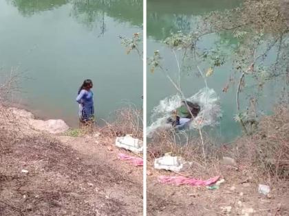 The woman jumped directly into the water to commit suicide Police rescued lives regardless of life in pune | Video: आत्महत्या करण्यासाठी महिलेची थेट पाण्यात उडी; जीवाची पर्वा न करता पोलिसाने वाचवले प्राण