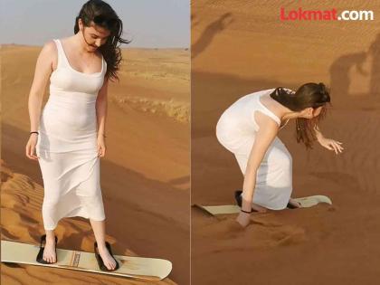 VIDEO: Woman started skating in desert of Dubai see what happen next | VIDEO : दुबईच्या वाळवंटात स्केटिंग करत होती महिला आणि मग....