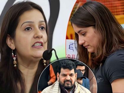 Wrestlers protesting in Delhi against WFI President Brijbhushan Singh, Shiv Sena Thackeray MP Priyanka Chaturvedi has criticized Singh through a tweet | "महिला कुस्तीपटूंना वडिलांप्रमाणे मिठी मारली", 'ब्रिजभूषण' यांच्या विधानावरून शिवसेना आक्रमक