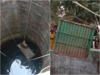 Saving the life of a leopard that fell into a well; Success to Forest Department after two hours of effort in Niphad | VIDEO : मौजे सुकेणेत विहिरीत पडलेल्या बिबट्याला जीवदान; दोन तासांच्या प्रयत्नानंतर वन विभागाला यश