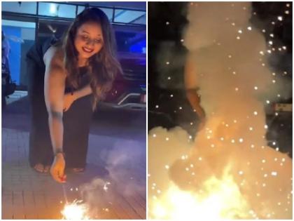 Accident with Bhojpuri actress rani chaterjee diwali fire cracker blast near her says we saved but be safe video viral  | दिवाळीचे फटाके फोडताना अभिनेत्रीसोबत अपघात; Video शेयर करत म्हणाली - वाचलो, पण...