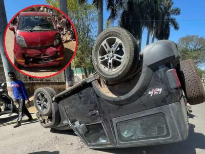 Thar vs Nano Accident: How It Happened! Mahindra Thar hit tata Nano, see what happened...Video viral | Thar vs Nano Accident: असे कसे झाले! महिंद्रा थार  नॅनोवर आदळली, पहा काय हालत झाली...Video व्हायरल