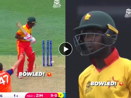 ZIM vs NED Amazing Yorker by Paul van Meekeren to clean bowled Wesley Madhevere Shocked batsman Video viral T20 World Cup 2022 | ZIM vs NED, T20 World Cup 2022, Video: भन्नाट यॉर्कर! मीकरनने उडवला फलंदाजाचा त्रिफळा