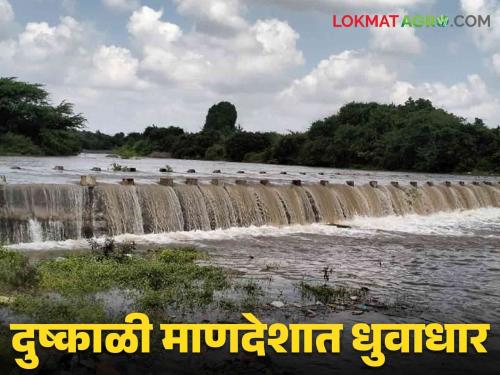 Heavy rain in Man taluka; The river Manganga began to overflow | Manganga River Overflow : माण तालुक्यात धुवाधार पाऊस माणगंगा नदी दुथडी भरून वाहू लागली