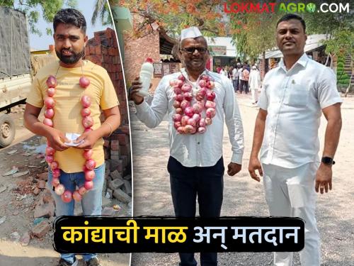 Latest News Voting for Lok Sabha by wearing onion neckless By Onion farmers In Ahmednagar | Loksabha Election 2024 : गळ्यात कांद्याची माळ घालून मतदान, 'या' शेतकऱ्यांनी असं का केलं? 