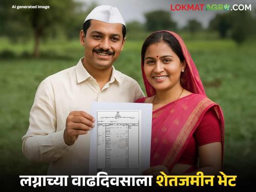 Unique wedding anniversary gift; Wife's name inscribed on the farm land Satbara | लग्नाच्या वाढदिवसाची अनोखी भेट; शेतजमिनीच्या सातबाऱ्यावर लावले पत्नीचे नाव
