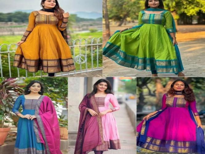 साडीचे भरजरी काठ देतात अनारकली ड्रेसला झक्कास लूक! साडीचा ड्रेस पाहून मैत्रिणी होतील जेलस... साडीचे भरजरी काठ देतात अनारकली ड्रेसला झक्कास लूक! साडीचा ड्रेस पाहून मैत्रिणी होतील जेलस...