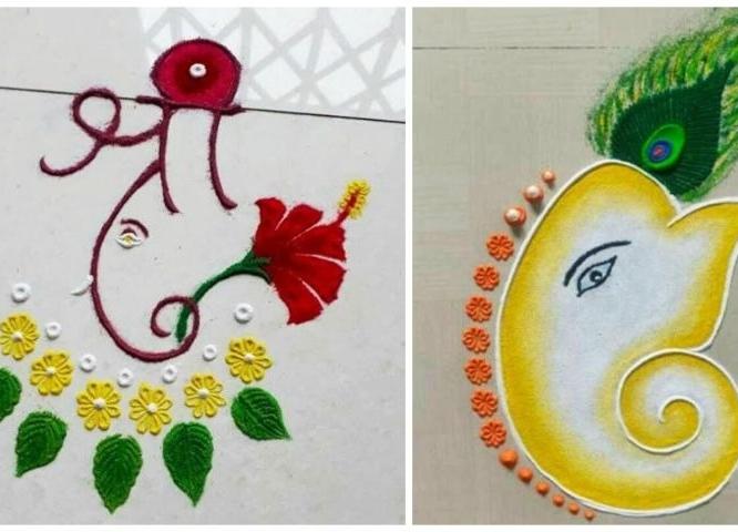 गणेश चतुर्थीला ५ मिनिटांत काढता येतील अशा १० सोप्या रांगोळ्या; आकर्षक रांगोळ्यांनी सजवा दार
