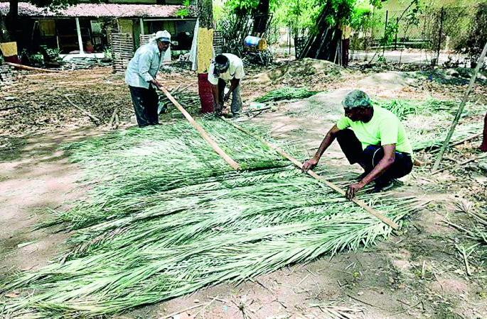 Protection of historical monuments at Gandhi Ashram | गांधी आश्रमातील ऐतिहासिक स्मारकांना झांज्या अन् ताटव्यांचे संरक्षण Protection of historical monuments at Gandhi Ashram | गांधी आश्रमातील ऐतिहासिक स्मारकांना झांज्या अन् ताटव्यांचे संरक्षण