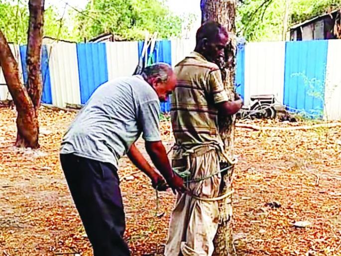 One was tied to a tree and beaten on suspicion of theft! | चोरीच्या संशयावरून एकास झाडाला बांधून चोपले!