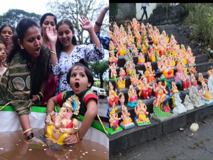 Three lakh Ganesh idols donated 140 tons of Nirmaly collected in Kolhapur district | कोल्हापूर जिल्ह्यात साडेतीन लाख गणेशमूर्ती दान, १४० टन निर्माल्य संकलन; पावसाची तमा न बाळगता बाप्पांना निरोप Three lakh Ganesh idols donated 140 tons of Nirmaly collected in Kolhapur district | कोल्हापूर जिल्ह्यात साडेतीन लाख गणेशमूर्ती दान, १४० टन निर्माल्य संकलन; पावसाची तमा न बाळगता बाप्पांना निरोप