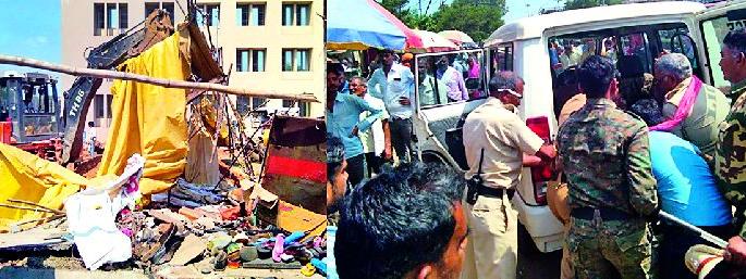 Deleting encroachments threatens employees | अतिक्रमण हटविताना कर्मचाऱ्यांना धक्काबुक्की