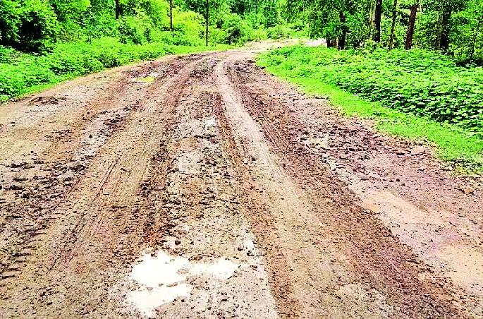 Bhamragad-Tadgaon road muddy | भामरागड-ताडगाव मार्ग चिखलमय Bhamragad-Tadgaon road muddy | भामरागड-ताडगाव मार्ग चिखलमय