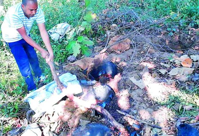 Police raid on running liquor bhatti at Chulardoh, Amgaon | चुलरडोह, आमगाव येथे पोलिसांची रनिंग हातभट्टी दारूवर धाड Police raid on running liquor bhatti at Chulardoh, Amgaon | चुलरडोह, आमगाव येथे पोलिसांची रनिंग हातभट्टी दारूवर धाड