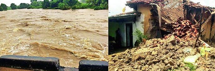 Rain falls, houses fall in the district | जिल्ह्यात पावसाचे थैमान, घरांची पडझड Rain falls, houses fall in the district | जिल्ह्यात पावसाचे थैमान, घरांची पडझड