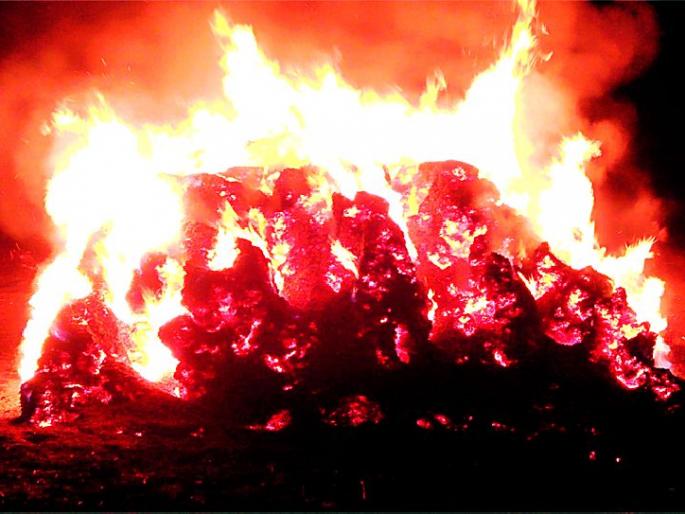 Heaped a heap of bread; Loss of two and a half lakh | हरभऱ्याचा ढीग पेटविला; अडीच लाखाचे नुकसान Heaped a heap of bread; Loss of two and a half lakh | हरभऱ्याचा ढीग पेटविला; अडीच लाखाचे नुकसान