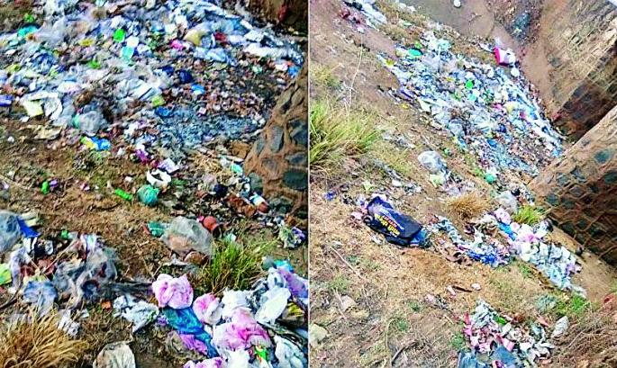 Garbage is being drained in the canal of Chamori district | चामोर्शीतील दिना धरणाच्या कालव्यात टाकला जाताहे कचरा Garbage is being drained in the canal of Chamori district | चामोर्शीतील दिना धरणाच्या कालव्यात टाकला जाताहे कचरा