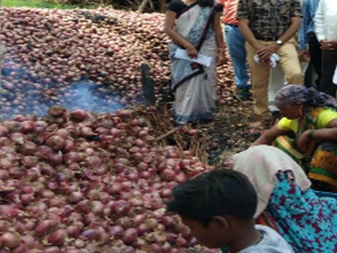 Onion burnt in Chaugaav due to lightning | चौगावला वीज कोसळल्याने कांदा जळून खाक Onion burnt in Chaugaav due to lightning | चौगावला वीज कोसळल्याने कांदा जळून खाक
