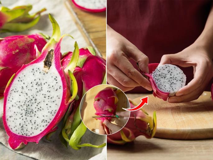 How to Peel or Cut Dragon Fruit Properly : Love dragon fruit, but find it difficult to peel? Check out 1 easy trick, eating dragon fruit will be easy... | ड्रॅगन फ्रूट आवडतं, पण सोलायला अवघड जातं? पाहा १ सोपी ट्रीक, ड्रॅगन फ्रूट खाणे होईल सोपे...