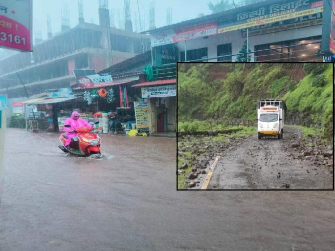 Continuous rain in Sindhudurg district; landslide In Bhuibawda Ghat, Many cities including Malvan were flooded | सिंधुदुर्ग जिल्ह्यात पावसाची संततधार कायम; भुईबावडा घाटात दरडी रस्त्यावर, मालवणसह अनेक शहरे जलमय 