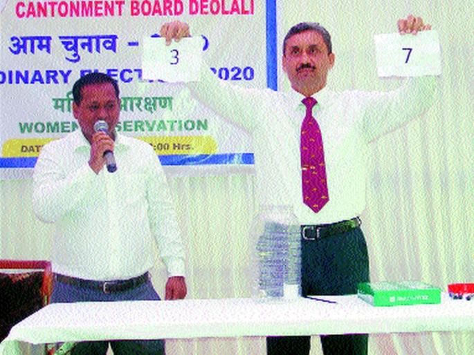 Two wards of Deolali Cantonment Board reserved for women | देवळाली कॅन्टोन्मेंट बोर्डाचे दोन वॉर्ड महिलांसाठी राखीव Two wards of Deolali Cantonment Board reserved for women | देवळाली कॅन्टोन्मेंट बोर्डाचे दोन वॉर्ड महिलांसाठी राखीव
