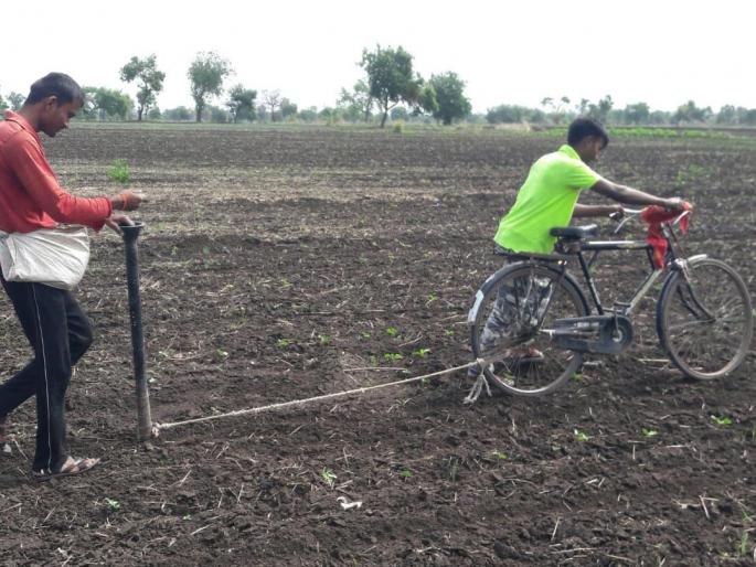 Enovation by farmer to give fertilizer by bicycle! | सायकलद्वारे खत देण्याची लढविली शक्कल!