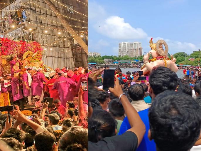Andheri Raja visarjan after a sixteen hour procession | सोळा तासांच्या मिरवणुकीनंतर अंधेरीच्या राजाचे वेसावे समुद्रात विसर्जन Andheri Raja visarjan after a sixteen hour procession | सोळा तासांच्या मिरवणुकीनंतर अंधेरीच्या राजाचे वेसावे समुद्रात विसर्जन