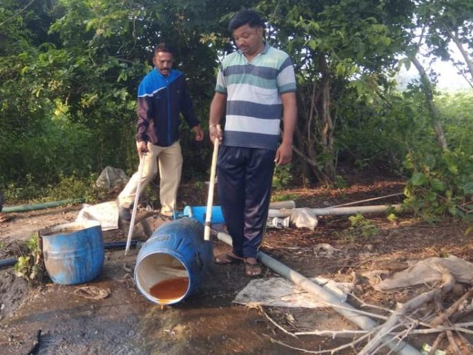 Pimpalgaon Hareshwar police action on grasshopper | पिंपळगाव हरेश्वर पोलिसांची गावठी हातभट्टीवर कारवाई Pimpalgaon Hareshwar police action on grasshopper | पिंपळगाव हरेश्वर पोलिसांची गावठी हातभट्टीवर कारवाई